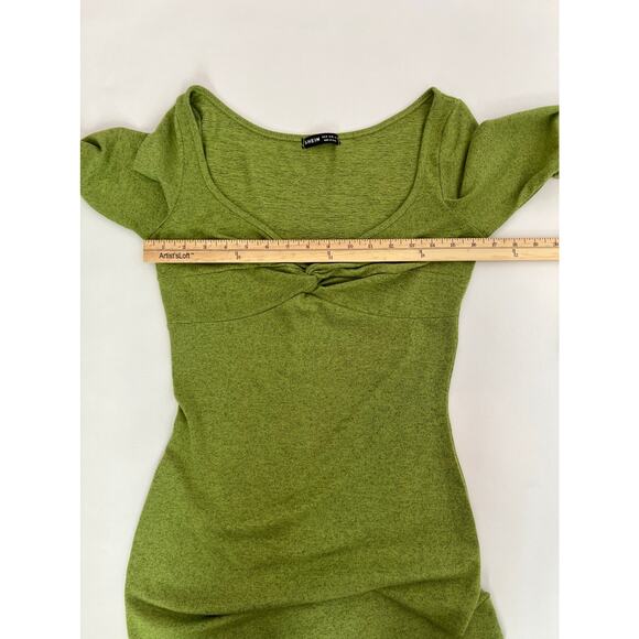 SHEIN SXY TWIST FRONT FLOUNCE SLEEVE BODYCON DRESS LIME GREEN SIZE M - Picture 10 of 13